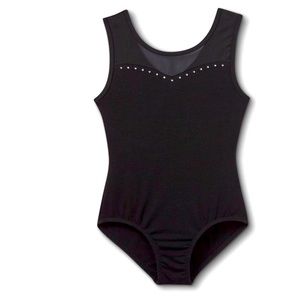 2-Girls' Dance Tank Mesh Leotard - Cat & Jack Black Sz:L 10/12